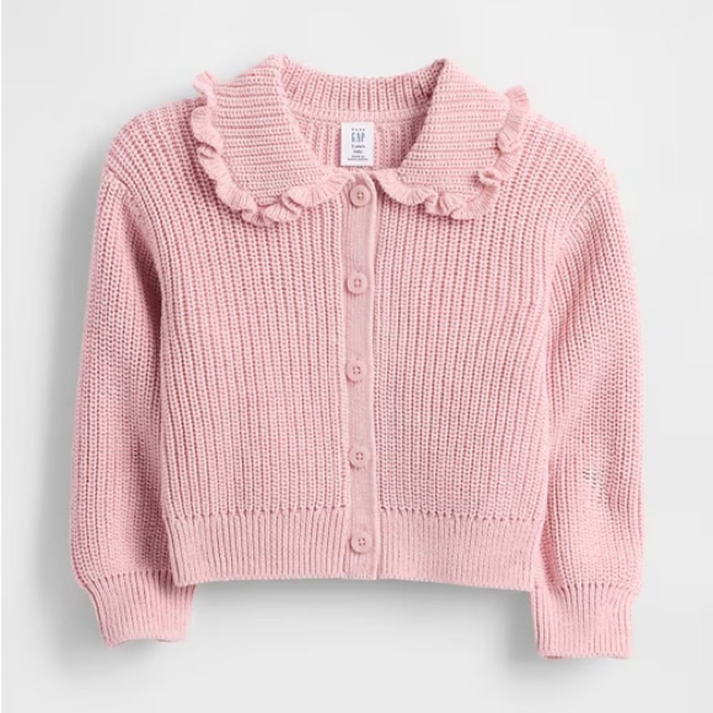 GAP Light Pink Knit Cardigan with Ruffled Collar